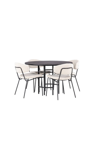 Venture Home Copenhagen Matbord - Svart / Svart Faner +Chico Matstol - Svart / Vit Boucle _4