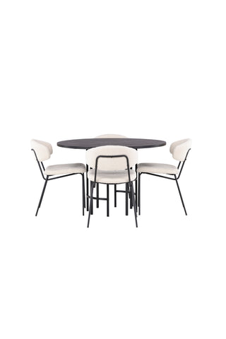 Venture Home Copenhagen Matbord - Svart / Svart Faner +Chico Matstol - Svart / Vit Boucle _4