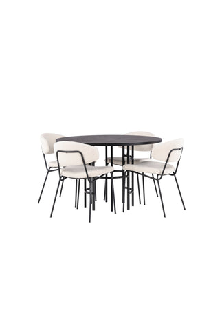 Venture Home Copenhagen Matbord - Svart / Svart Faner +Chico Matstol - Svart / Vit Boucle _4