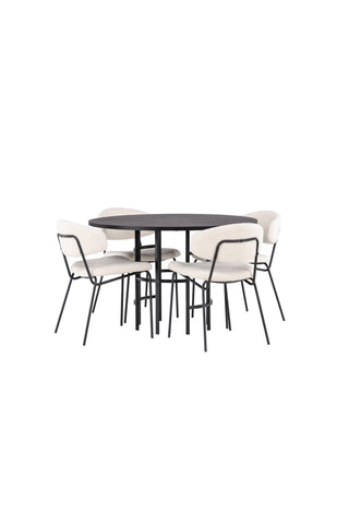 Venture Home Copenhagen Matbord - Svart / Svart Faner +Chico Matstol - Svart / Vit Boucle _4