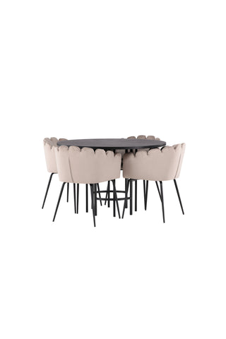 Venture Home Copenhagen Matbord - Svart / Svart Faner +Limhamn Stol - Svart / Beige Sammet _4