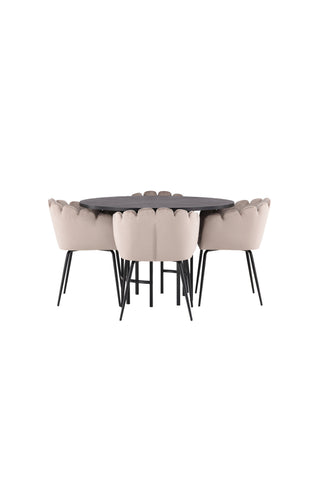 Venture Home Copenhagen Matbord - Svart / Svart Faner +Limhamn Stol - Svart / Beige Sammet _4