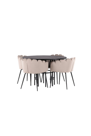 Venture Home Copenhagen Matbord - Svart / Svart Faner +Limhamn Stol - Svart / Beige Sammet _4