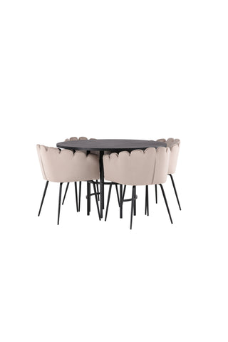 Venture Home Copenhagen Matbord - Svart / Svart Faner +Limhamn Stol - Svart / Beige Sammet _4