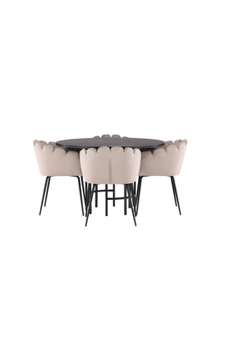 Venture Home Copenhagen Matbord - Svart / Svart Faner +Limhamn Stol - Svart / Beige Sammet _4