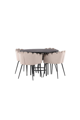 Venture Home Copenhagen Matbord - Svart / Svart Faner +Limhamn Stol - Svart / Beige Sammet _4