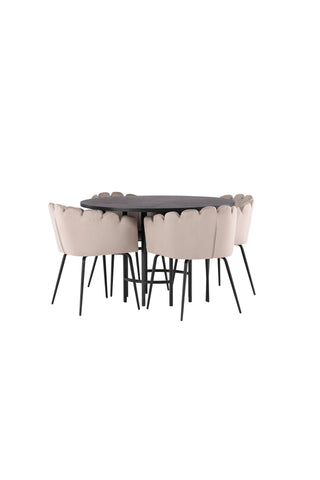 Venture Home Copenhagen Matbord - Svart / Svart Faner +Limhamn Stol - Svart / Beige Sammet _4