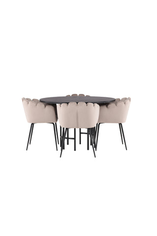 Venture Home Copenhagen Matbord - Svart / Svart Faner +Limhamn Stol - Svart / Beige Sammet _4