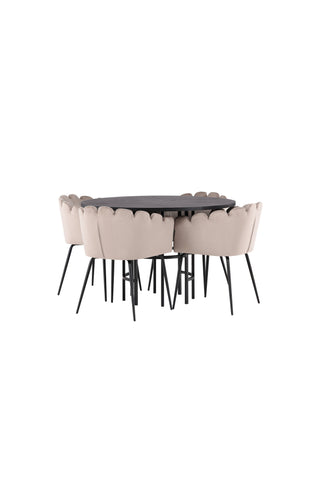 Venture Home Copenhagen Matbord - Svart / Svart Faner +Limhamn Stol - Svart / Beige Sammet _4