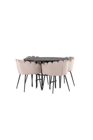 Venture Home Copenhagen Matbord - Svart / Svart Faner +Limhamn Stol - Svart / Beige Sammet _4