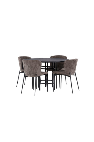 Venture Home Copenhagen Matbord - Svart / Svart faner + Modesto Matstol - Grå / Rökt Svart Boucle _4