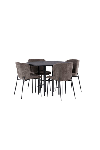 Venture Home Copenhagen Matbord - Svart / Svart faner + Modesto Matstol - Grå / Rökt Svart Boucle _4