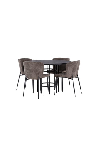 Venture Home Copenhagen Matbord - Svart / Svart faner + Modesto Matstol - Grå / Rökt Svart Boucle _4