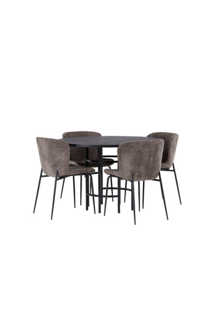 Venture Home Copenhagen Matbord - Svart / Svart faner + Modesto Matstol - Grå / Rökt Svart Boucle _4