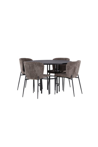 Venture Home Copenhagen Matbord - Svart / Svart faner + Modesto Matstol - Grå / Rökt Svart Boucle _4