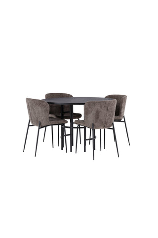 Venture Home Copenhagen Matbord - Svart / Svart faner + Modesto Matstol - Grå / Rökt Svart Boucle _4