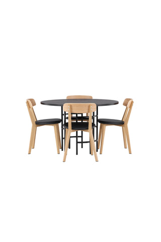 Venture Home Copenhagen Matbord - Svart / Svart Faner +Simrishman Matstol - Svart / Beige TC-tyg _4
