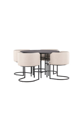 Venture Home Copenhagen Matbord - Svart / Svart Faner +Simrishman Matstol - Svart / Beige TC-tyg _4