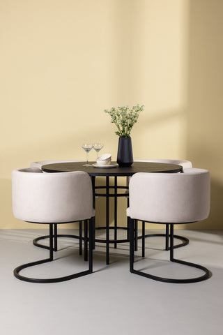 Venture Home Copenhagen Matbord - Svart / Svart Faner +Simrishman Matstol - Svart / Beige TC-tyg _4
