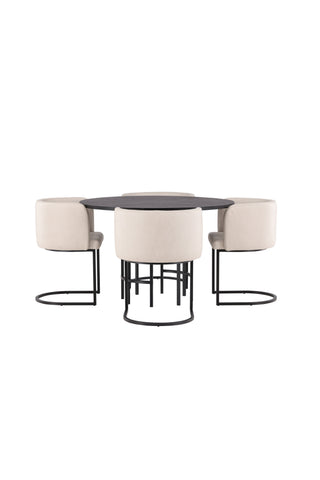 Venture Home Copenhagen Matbord - Svart / Svart Faner +Simrishman Matstol - Svart / Beige TC-tyg _4