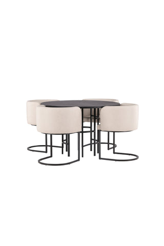 Venture Home Copenhagen Matbord - Svart / Svart Faner +Simrishman Matstol - Svart / Beige TC-tyg _4