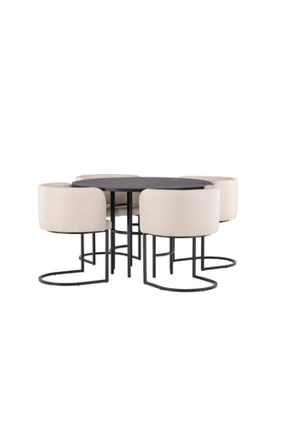 Venture Home Copenhagen Matbord - Svart / Svart Faner +Simrishman Matstol - Svart / Beige TC-tyg _4