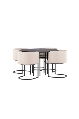 Venture Home Copenhagen Matbord - Svart / Svart Faner +Simrishman Matstol - Svart / Beige TC-tyg _4