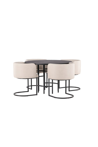 Venture Home Copenhagen Matbord - Svart / Svart Faner +Simrishman Matstol - Svart / Beige TC-tyg _4
