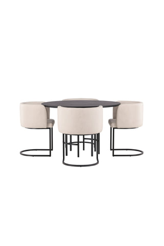 Venture Home Copenhagen Matbord - Svart / Svart Faner +Simrishman Matstol - Svart / Beige TC-tyg _4