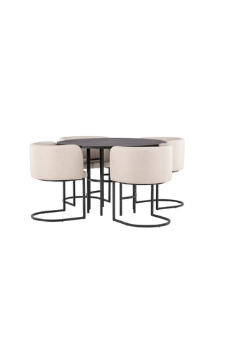 Venture Home Copenhagen Matbord - Svart / Svart Faner +Simrishman Matstol - Svart / Beige TC-tyg _4