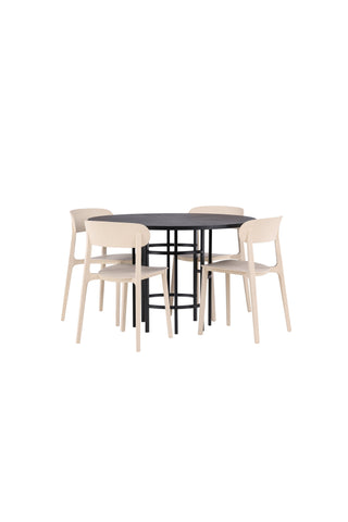 Venture Home Köpenhamn Matbord - Svart / Svart Faner +Åstol Matstol - Natur Träplastkomposit _4