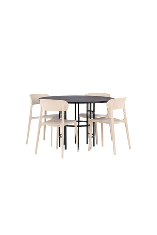Venture Home Köpenhamn Matbord - Svart / Svart Faner +Åstol Matstol - Natur Träplastkomposit _4