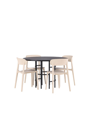 Venture Home Köpenhamn Matbord - Svart / Svart Faner +Åstol Matstol - Natur Träplastkomposit _4