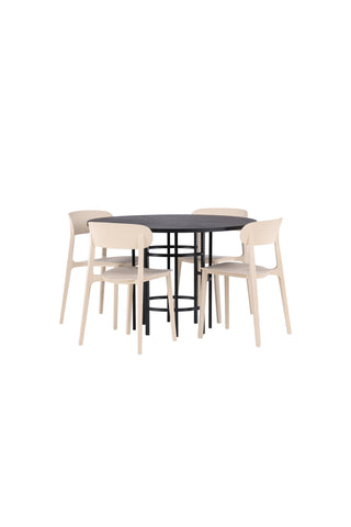 Venture Home Köpenhamn Matbord - Svart / Svart Faner +Åstol Matstol - Natur Träplastkomposit _4