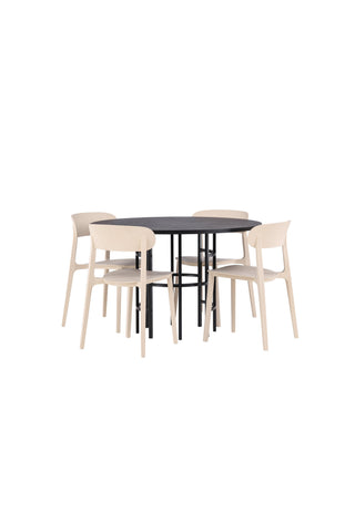 Venture Home Köpenhamn Matbord - Svart / Svart Faner +Åstol Matstol - Natur Träplastkomposit _4