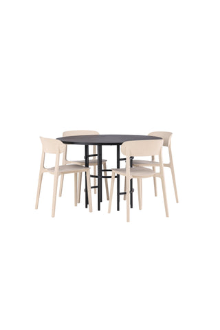 Venture Home Köpenhamn Matbord - Svart / Svart Faner +Åstol Matstol - Natur Träplastkomposit _4