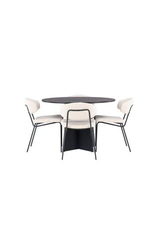 Venture Home Bootcut Runt Matbord - Svart / Svart Fanéer +Crosett Matstol - Mattsvart / Mattsvart Plast _4