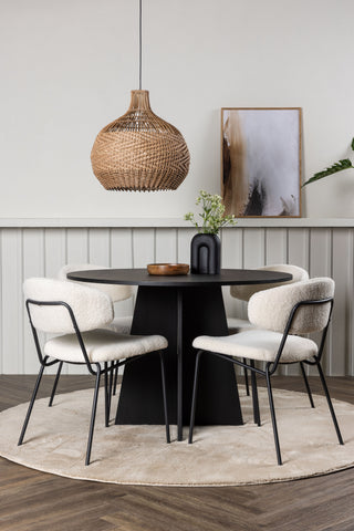 Venture Home Bootcut Runt matbord - Svart / Svart Fanéer +Chico Matstol - Svart / Vit Boucle _4