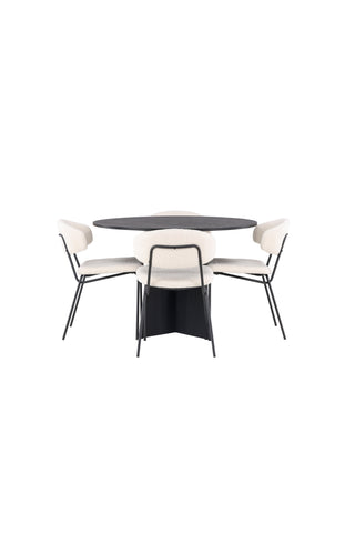 Venture Home Bootcut Runt matbord - Svart / Svart Fanéer +Chico Matstol - Svart / Vit Boucle _4