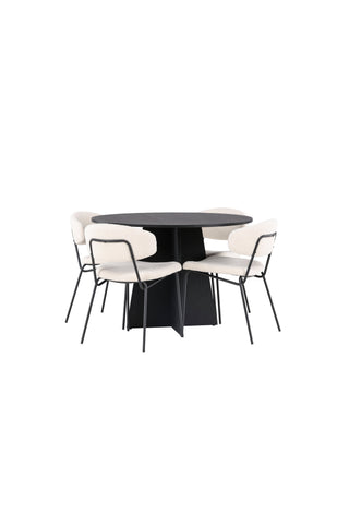 Venture Home Bootcut Runt matbord - Svart / Svart Fanéer +Chico Matstol - Svart / Vit Boucle _4