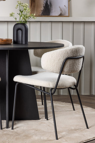 Venture Home Bootcut Runt matbord - Svart / Svart Fanéer +Chico Matstol - Svart / Vit Boucle _4