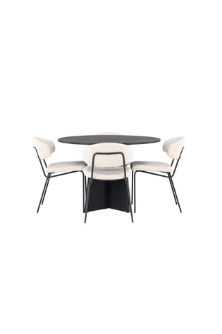 Venture Home Bootcut Runt matbord - Svart / Svart Fanéer +Chico Matstol - Svart / Vit Boucle _4