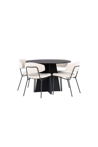 Venture Home Bootcut Runt matbord - Svart / Svart Fanéer +Chico Matstol - Svart / Vit Boucle _4