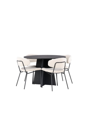 Venture Home Bootcut Runt matbord - Svart / Svart Fanéer +Chico Matstol - Svart / Vit Boucle _4