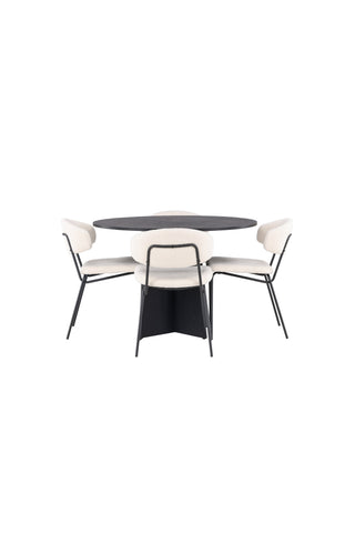 Venture Home Bootcut Runt matbord - Svart / Svart Fanéer +Chico Matstol - Svart / Vit Boucle _4