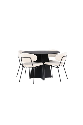 Venture Home Bootcut Runt matbord - Svart / Svart Fanéer +Chico Matstol - Svart / Vit Boucle _4