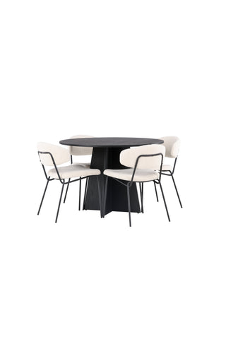 Venture Home Bootcut Runt matbord - Svart / Svart Fanéer +Chico Matstol - Svart / Vit Boucle _4