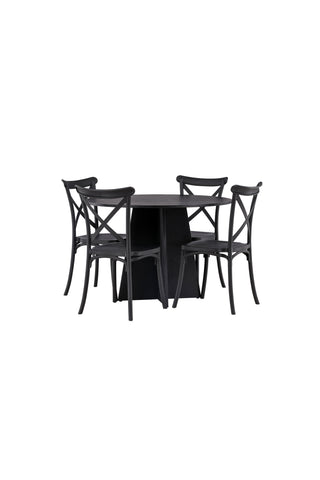 Venture Home Bootcut Runt Matbord - Svart / Svart Fanéer +Crosett Matstol - Mattsvart / Mattsvart Plast _4
