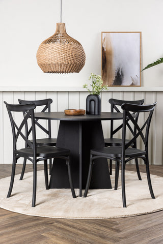 Venture Home Bootcut Runt Matbord - Svart / Svart Fanéer +Crosett Matstol - Mattsvart / Mattsvart Plast _4