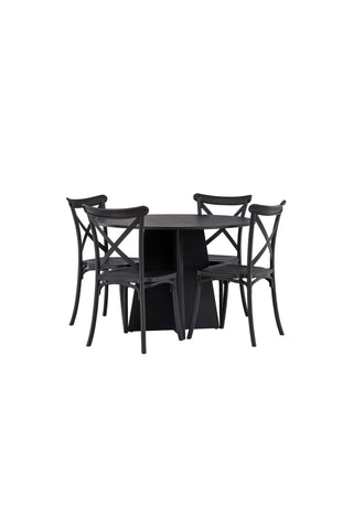 Venture Home Bootcut Runt Matbord - Svart / Svart Fanéer +Crosett Matstol - Mattsvart / Mattsvart Plast _4